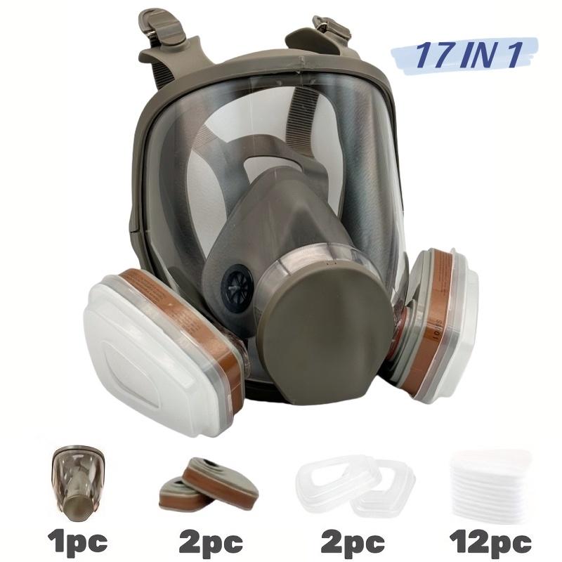 Reusable Full Face Mask with Filter Box, 17-in-1 Anti-Gas and Dust-Resistant Anti-Fog Full Face Mask Set for Painting, Woodworking, Construction, Grinding, Spraying and Chemicals