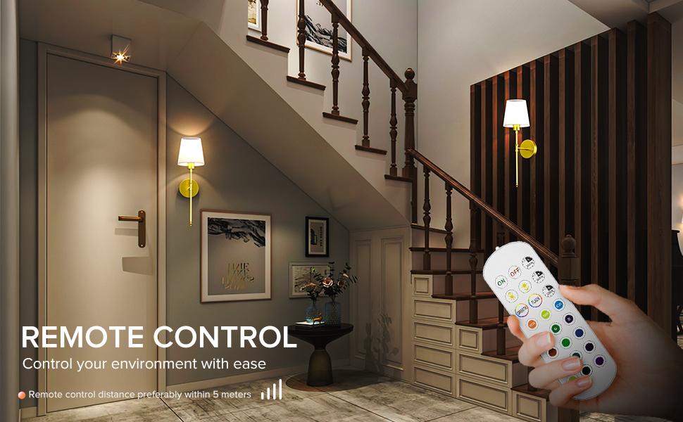 Viyawise Wall Lights Set of 2 with 2 Bulbs, 2 Type-C Cables & 2 Remotes – Battery Operated Wireless Wall Sconces, 9-Color Modes Rechargeable Lamps for Bedroom & Living Room