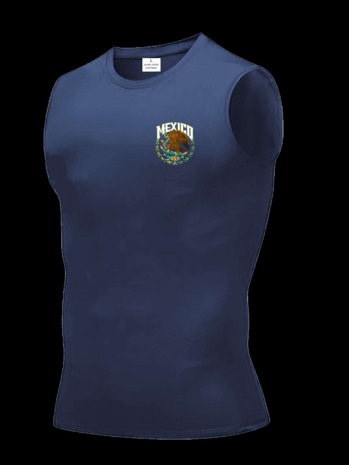 Men's Short Sleeve Sporty Tee, Quick-Dry Breathable Fabric, Mexico Print, Slim Fit, Ideal for Gym, Running, Boxing, Outdoor Activities