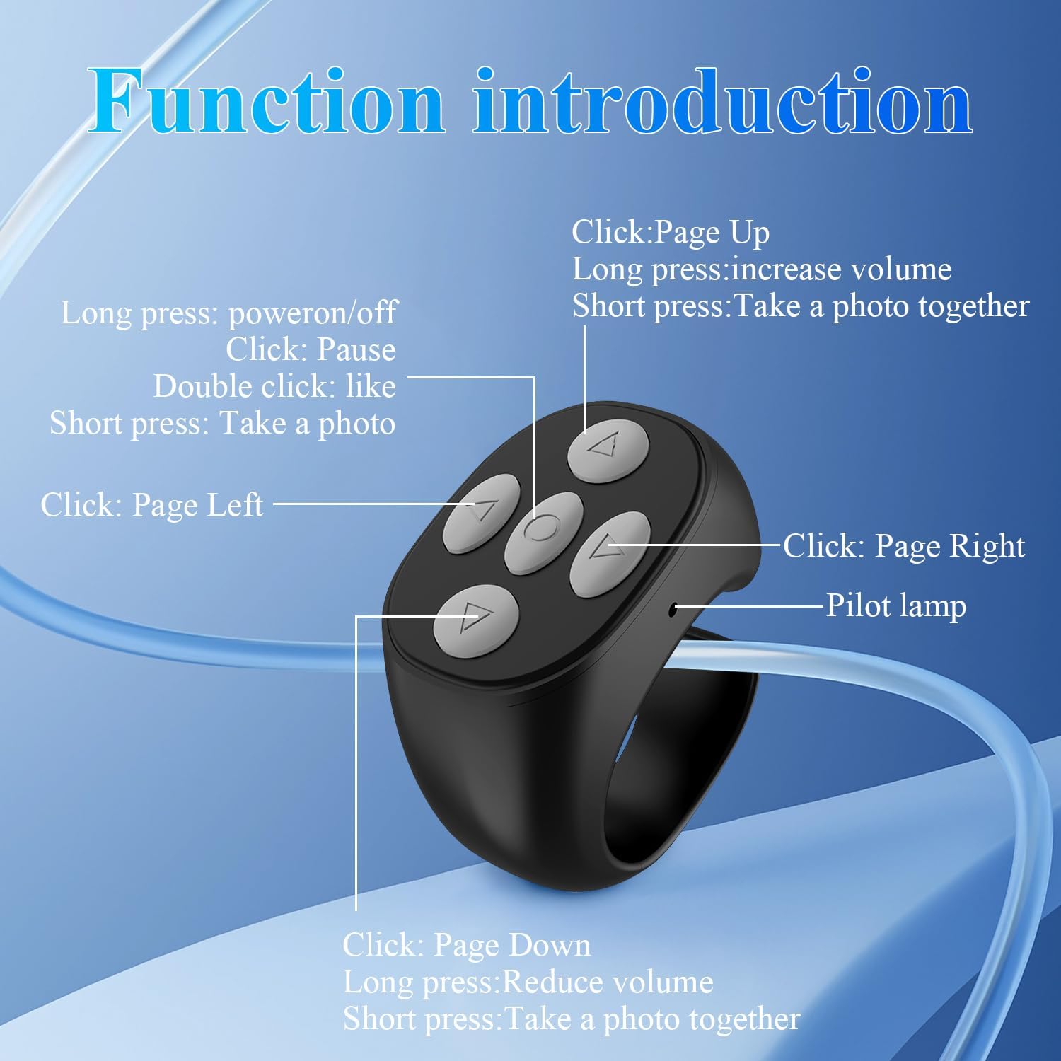 New Wireless Bluetooth-compatible Remote Control, Video Scroll Ring Controller, Rechargeable Camera Video Remote (), Battery Operated