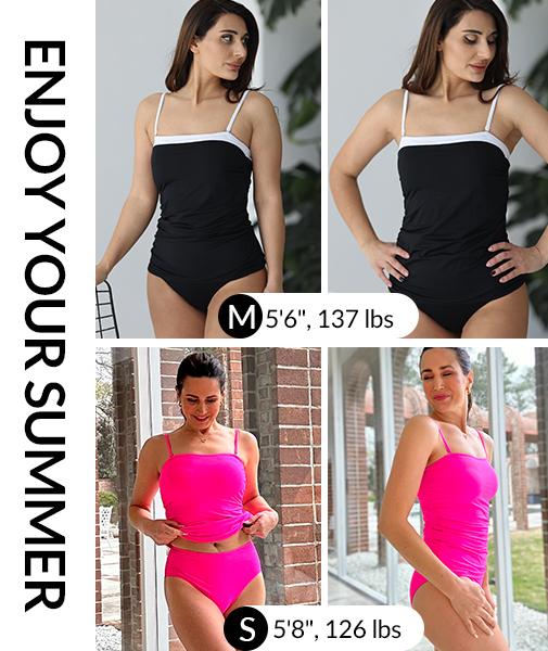 Aqua Eve Bandeau Swimsuits for Women Two Piece Bathing Suits Ruched Tummy Control Tankini Sets Strapless Swimwear Aqua Eve Bandeau Swimsuits for Women Two Piece Bathing Suits Ruched Tummy Control Tankini Sets Strapless Swimwear