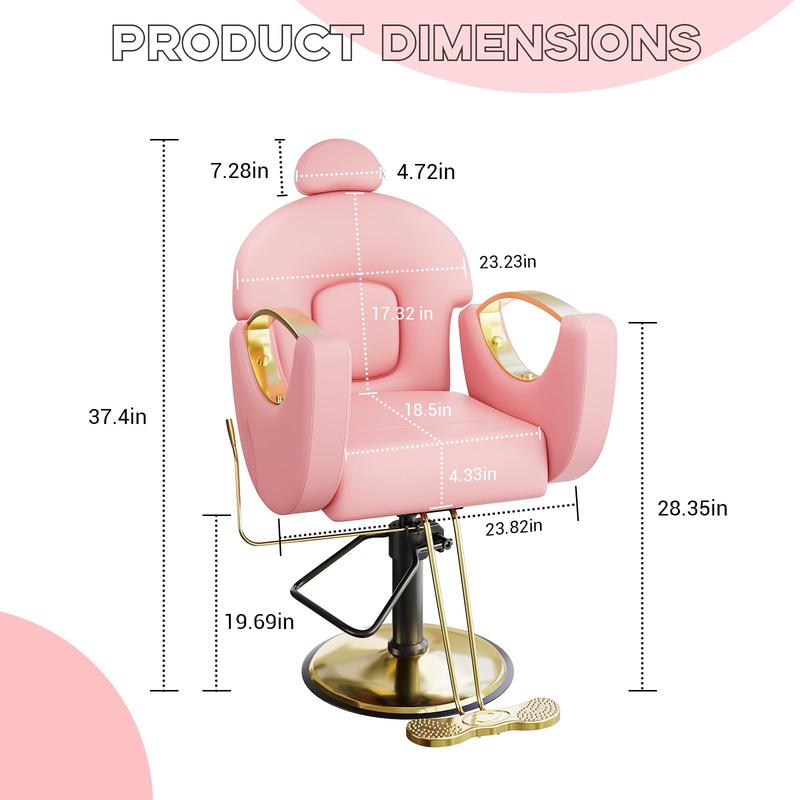 Reclining Salon Chair for Hair Stylist, 360° Swivel and Height Adjustable Hydraulic Barber Chair with Foot Rest, Multi-Function Shampoo Beauty Hairdresser Armchair for Home Barbershop