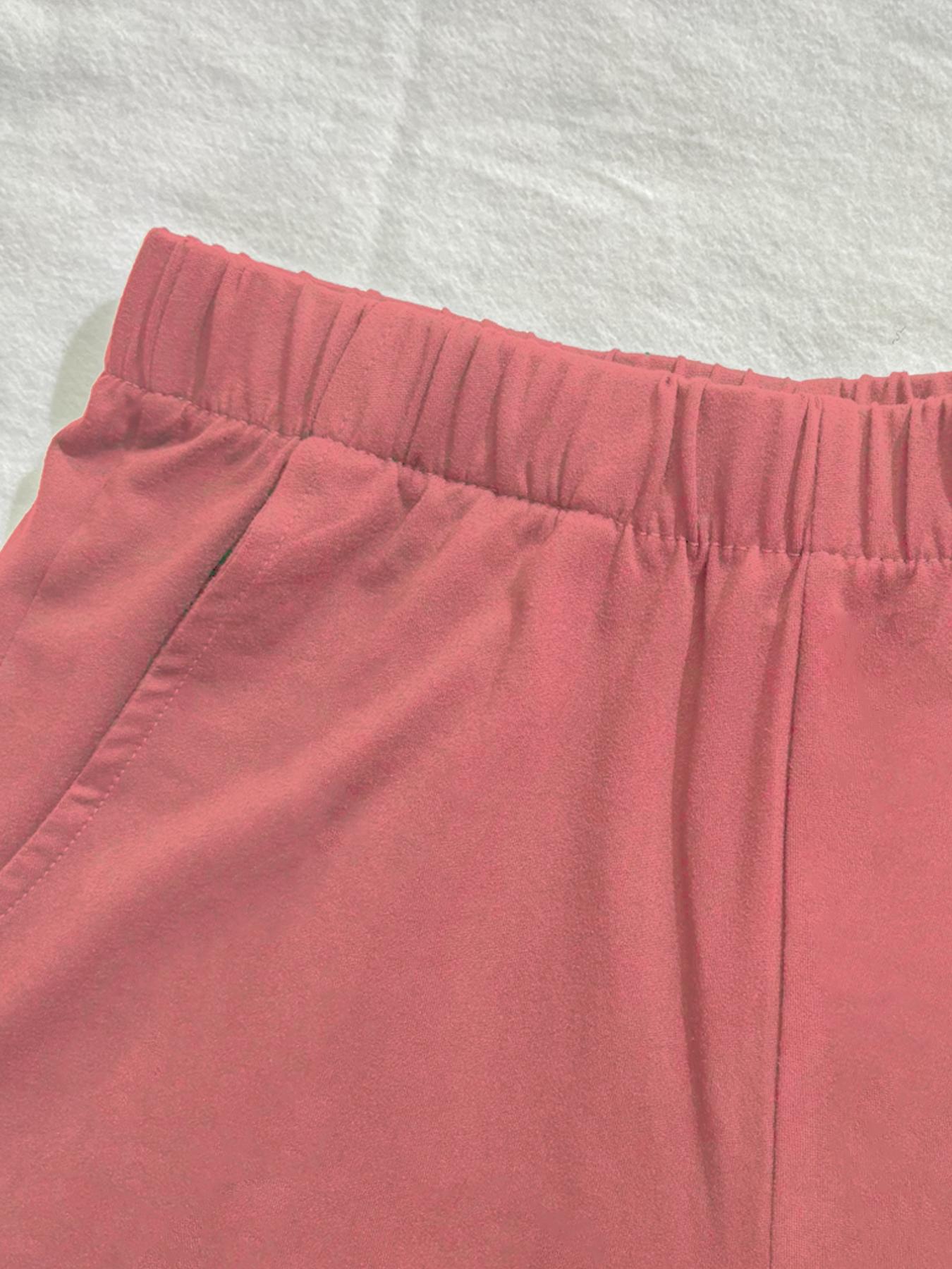 2-Pack, Short Top & Shorts Matching Set, Solid Color American Hot Girl Chic Style Slim Fit Round Neck Short Sleeve T-Shirt   Elastic Waist Casual Shorts Women's Fashion Top