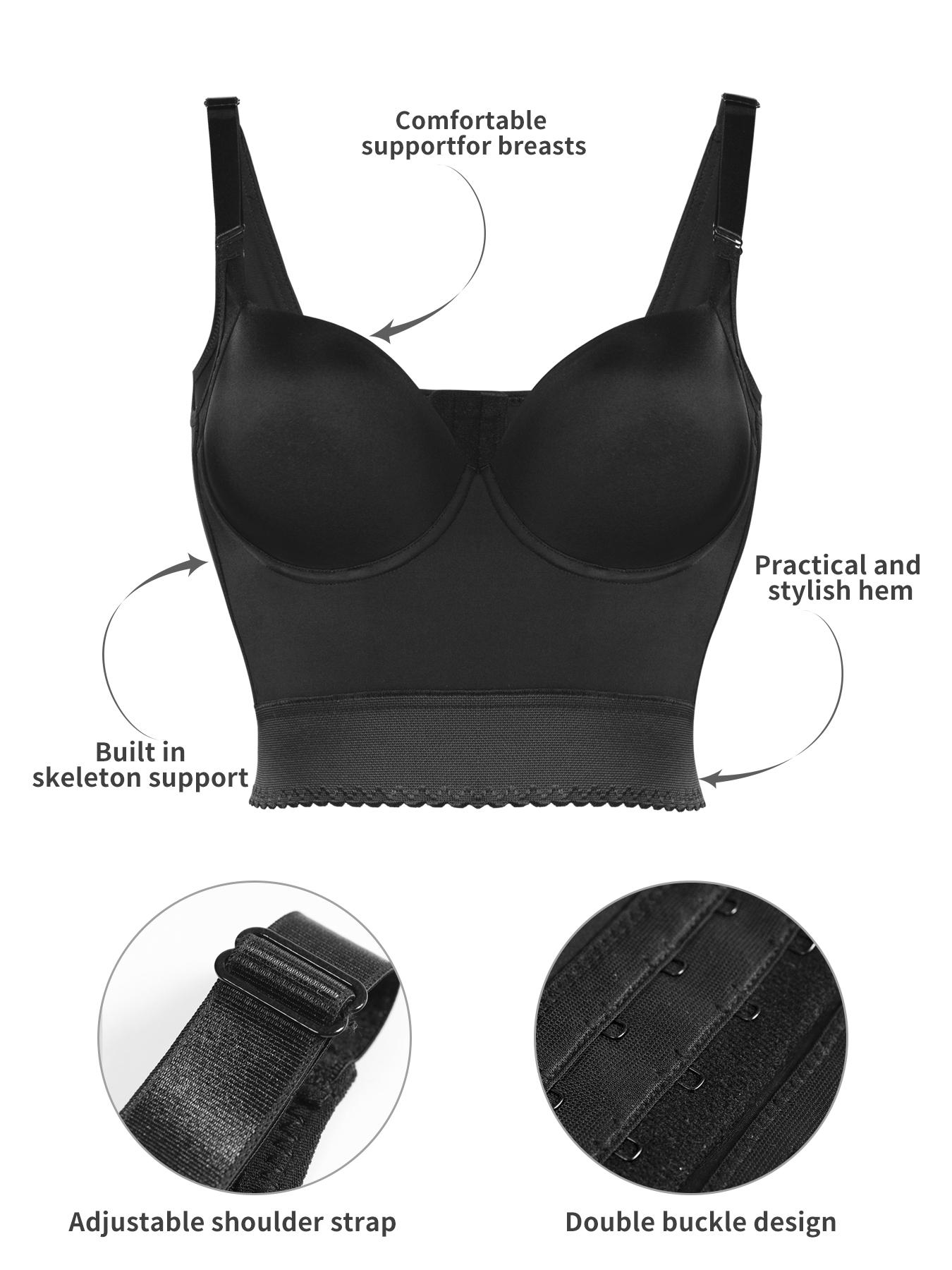 Women's Longline Push-Up Bra, Tummy Control Wireless Backless Beauty Back Bra, Slim-Fitting Medium Support All Season Supportive Bra