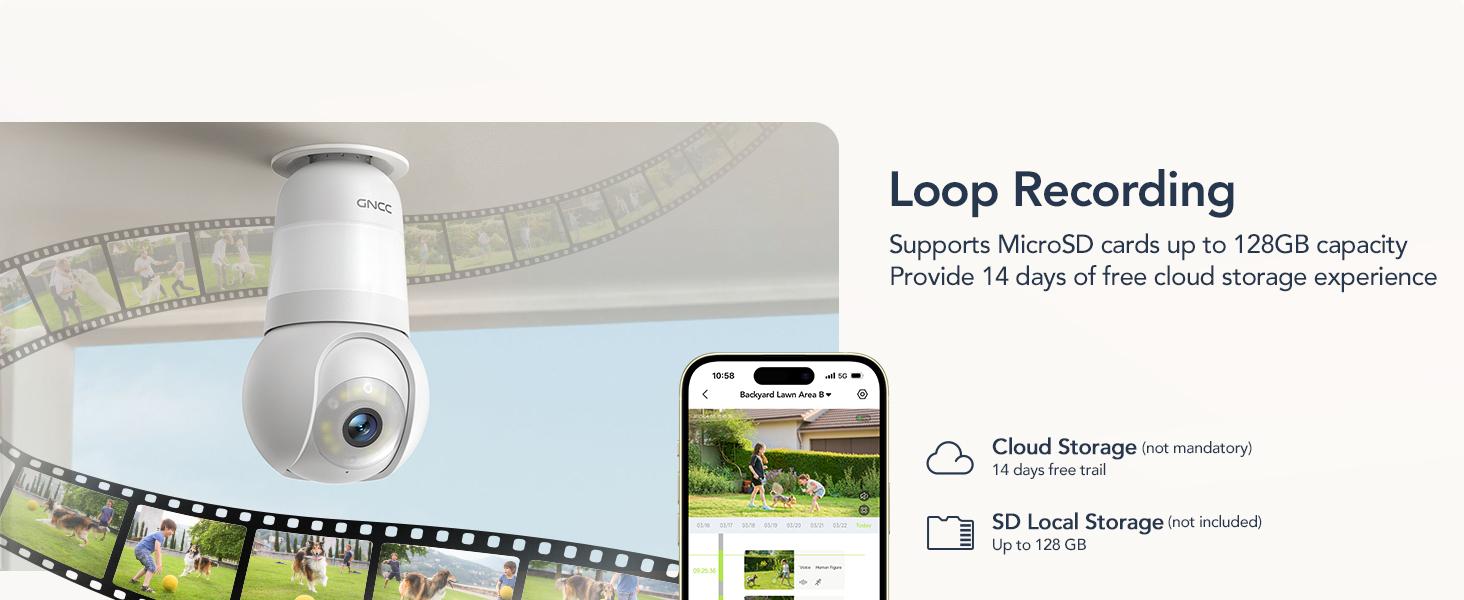 GNCC Light Bulb Camera, 2K HDR Security Camera, Indoor/Outdoor Cam with Color Night Vision and Infrared, 360 Pan Tilt Cameras for home, 2.4G WiFi Wireless, Double Lighting, Motion Detection, Two-way Audio Works with Alexa & Google Assistant