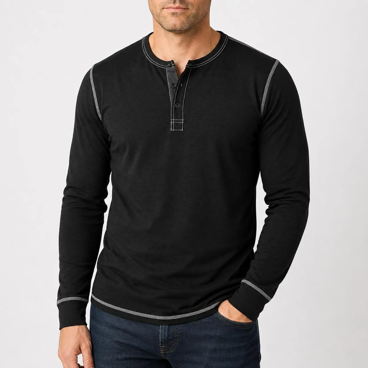 Men's 1/3 Pack Long Sleeve Henley Shirts, Casual 3 Button Crew Neck Pullover Tees with Contrast Stitching, Regular Fit Basic Tops for Fall Winter, Everyday Work Travel Streetwear Layering, Comfortable Men's Wardrobe Essentials Gift Set Pack