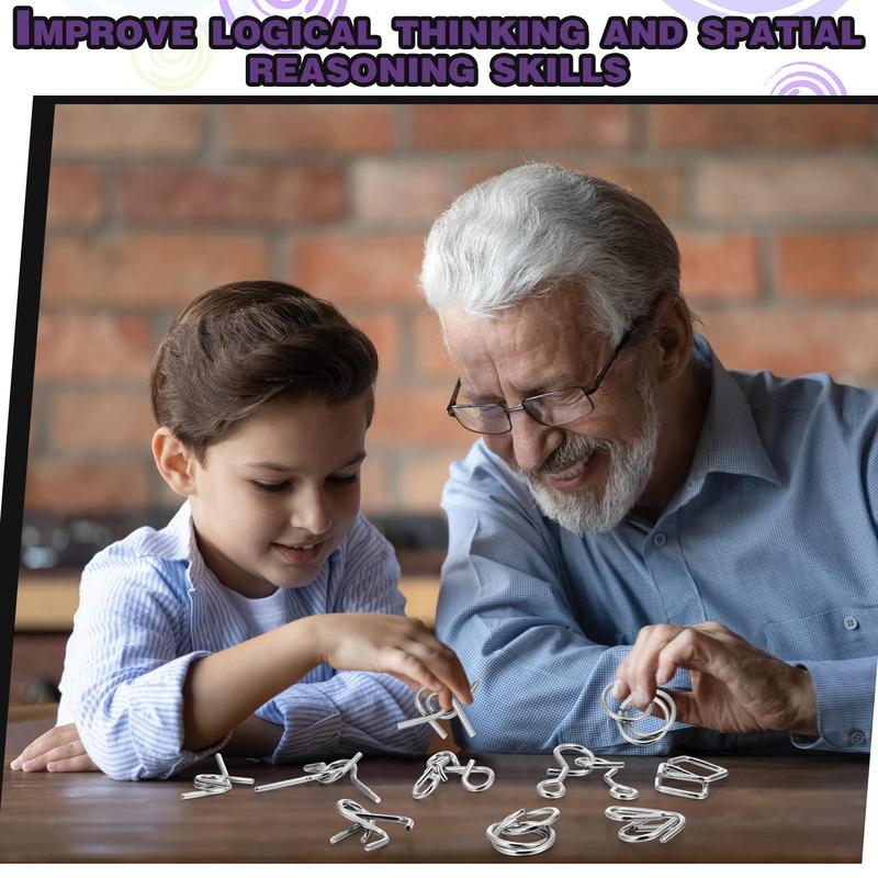24pcs Metal Montessori Puzzle Solving Metal Wire Puzzle Pieces Solution Set 5.9''×7.08" Brain Teaser Wire Puzzle Chain Logic Educational Game Challenges Stress Relief Toys Thanksgiving Holiday Gift Ideas For Kids Men's Valentine Gifts