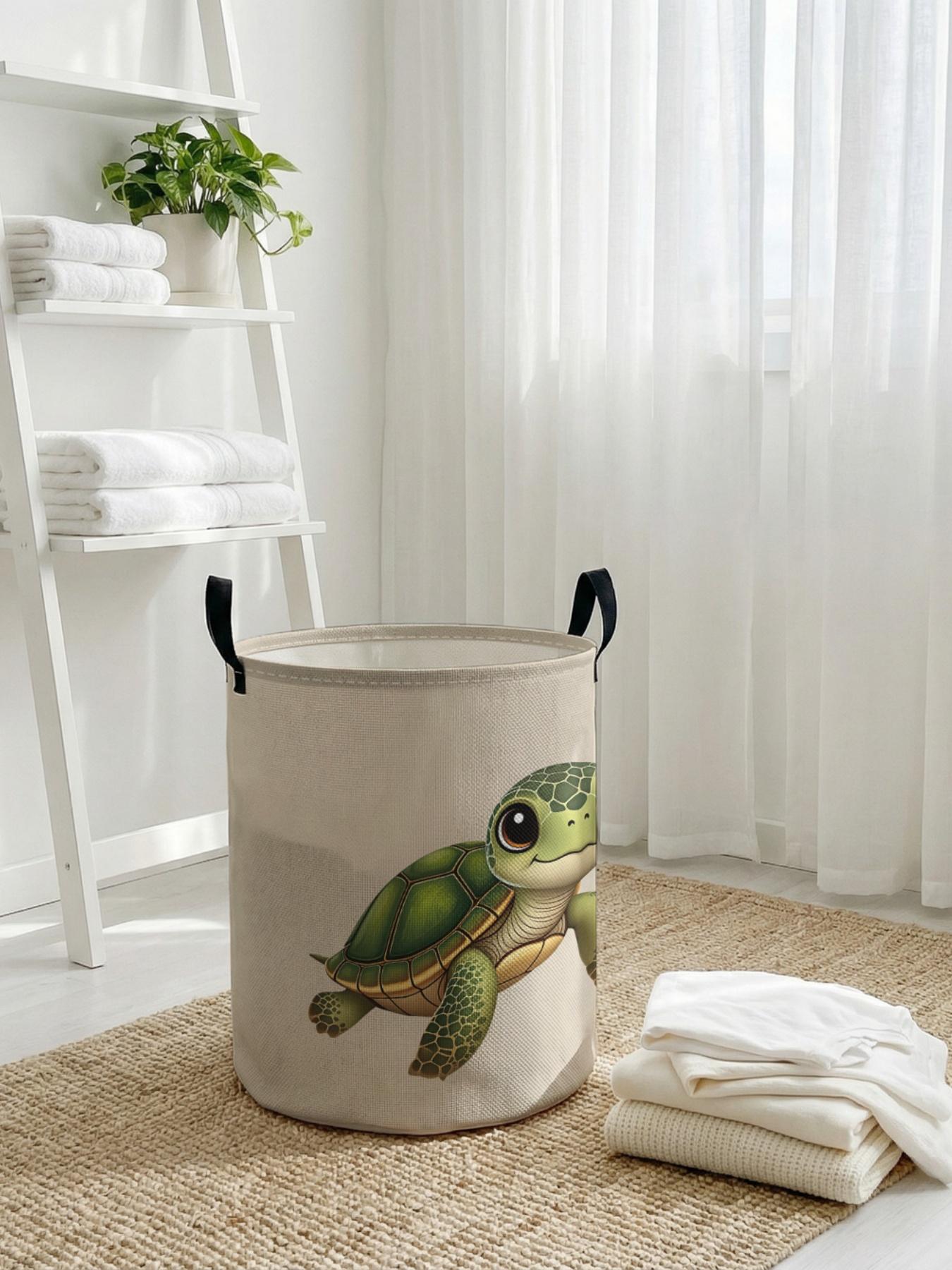 1 piece of cute turtle pattern 2D printed open storage box, double handle reinforcement + foldable storage | dirty laundry storage/toy organization/home decoration all-in-one