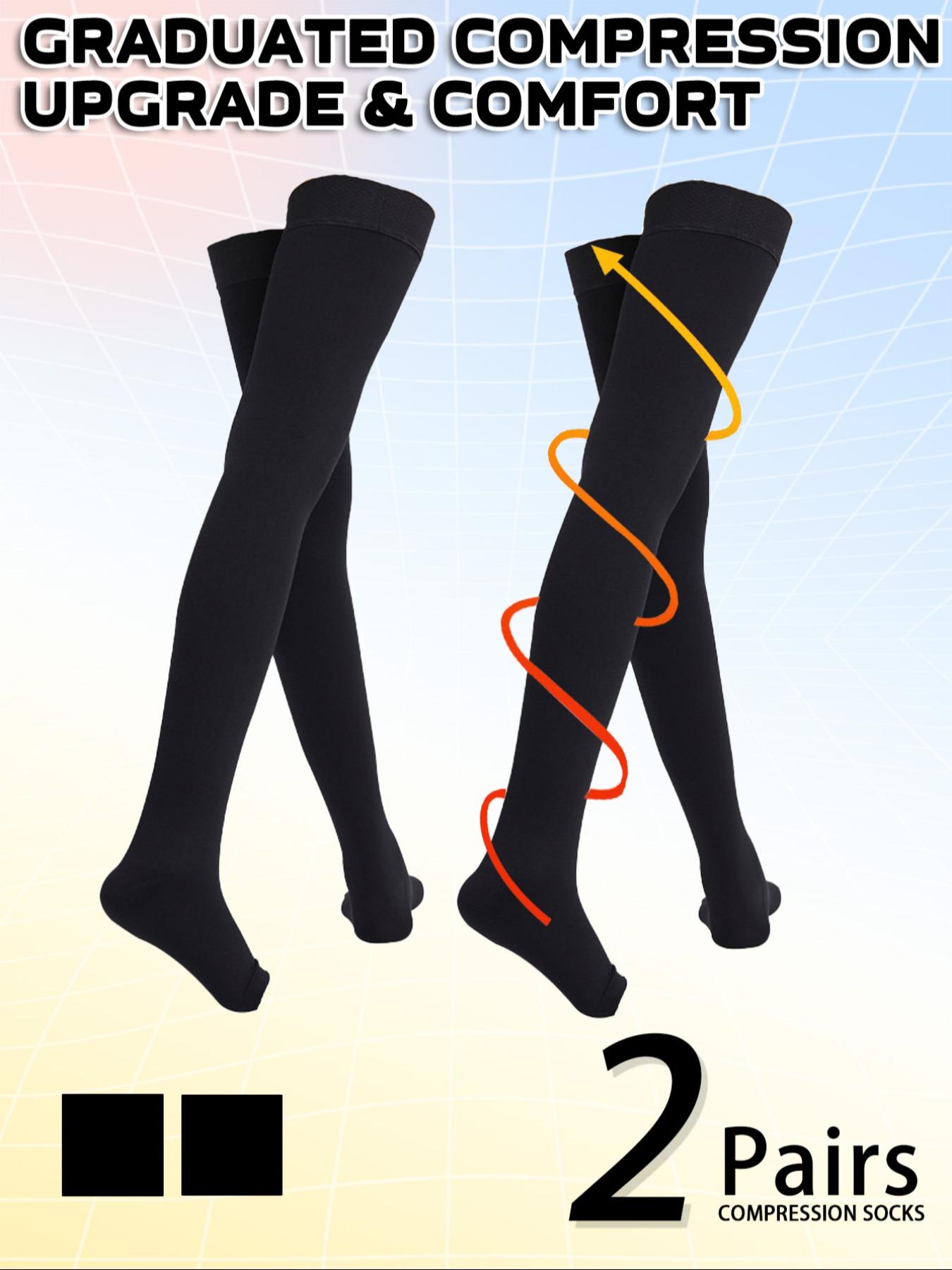 2 Pairs Knee Thigh High Compression Stockings Over the Knee for Women Men Long Socks Compression Athletic Socks 15 - 20 mmhg Circulation Socks Blood Flow Issues Running Pregnancy Sport Gym Medias para la Mujer Medical