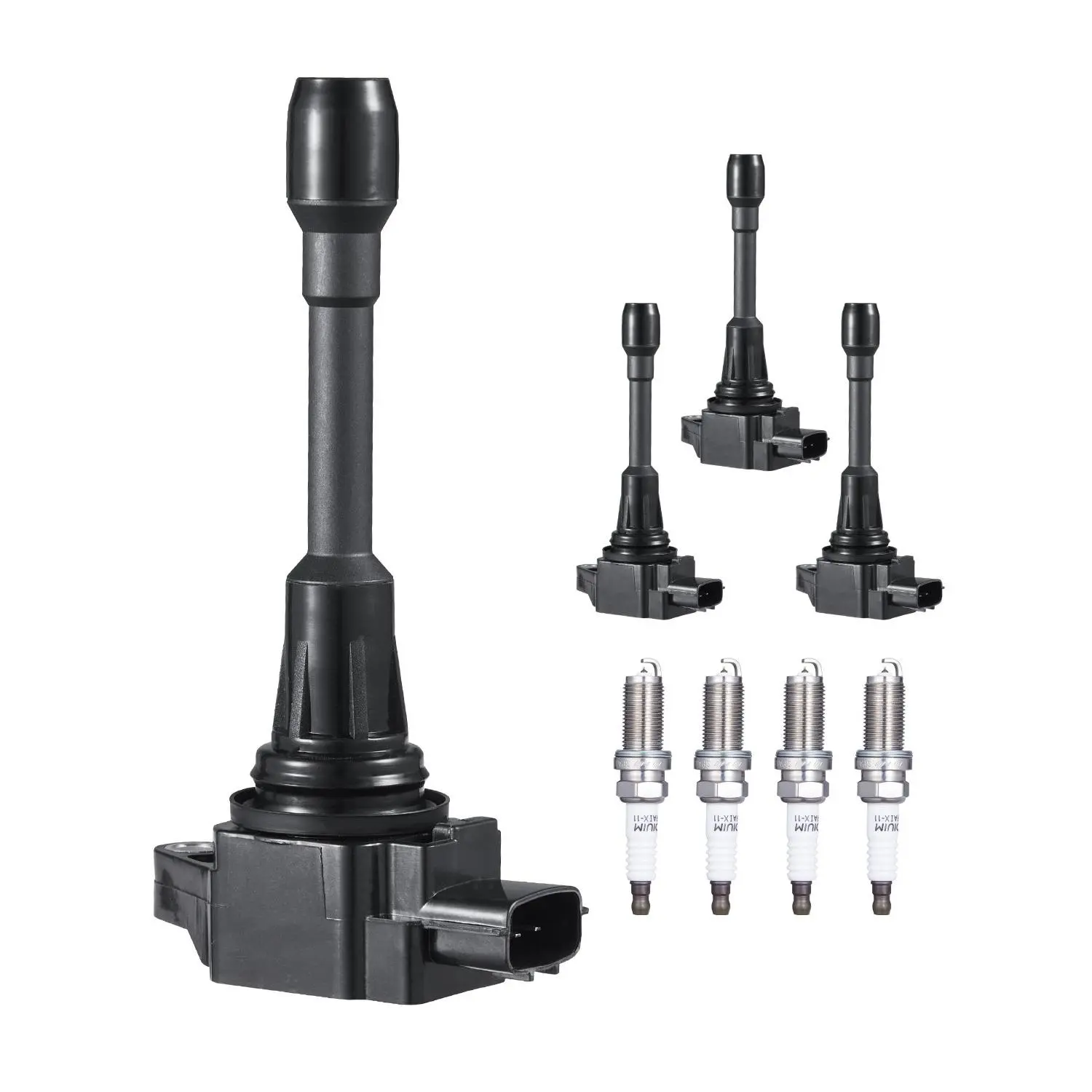 VEVOR Ignition Coil Pack & Spark Plug Set (4-Piece) with DQ9003H1, Compatible with Nissan Altima Versa Sentra Cube Rogue NV200 (2.5L, 2.0L, 1.8L, 1.6L L4), Replacement for 22448ED000, 22448JA00A, 22448JA00C, 22448-JA00A