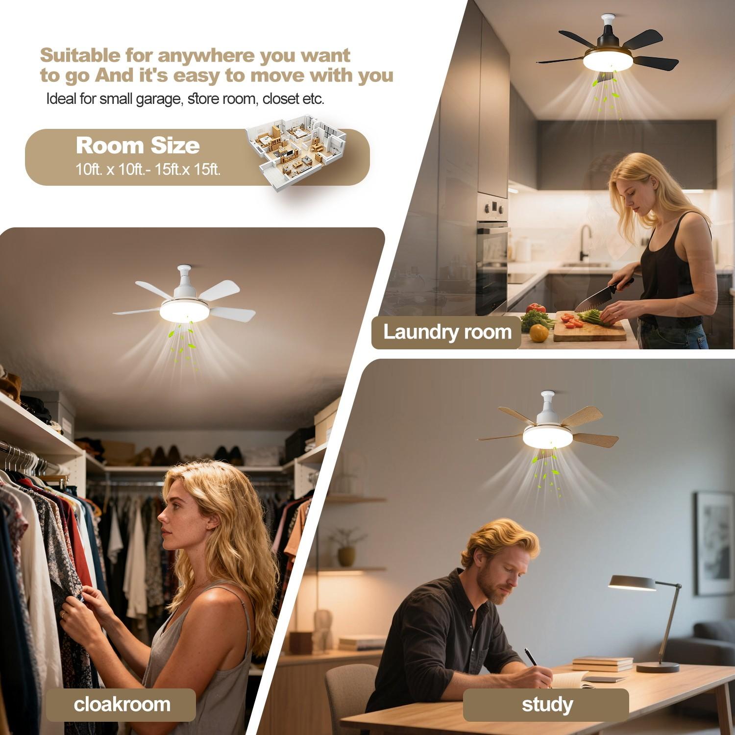 24-Inch Compact Two-In-One Fan Light, Adjustable Brightness, Timer Function, Three Speed Settings, Ideal for Small Living Rooms, Dining Rooms, Workspaces, Bedrooms