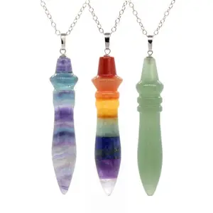 Healing Crystal Quartz Sceptre Pendant Neckalce For Women Natural 7 Chakra Crystal Fluorite  Stone Pendants Amulet Men Jewelry