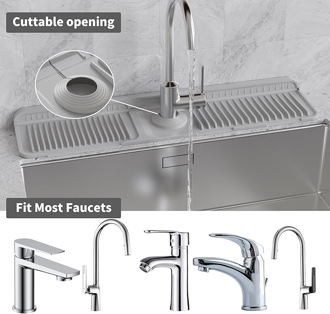 24in Kitchen Sink Faucet Mat, Silicone Folding Splash Guard, Draining Mat with Button Lock, Sink Faucet Protector, Sink Accessories for Kitchen, Kitchen Sink Accessories for Home Bathroom RV, Kitchen Accessories