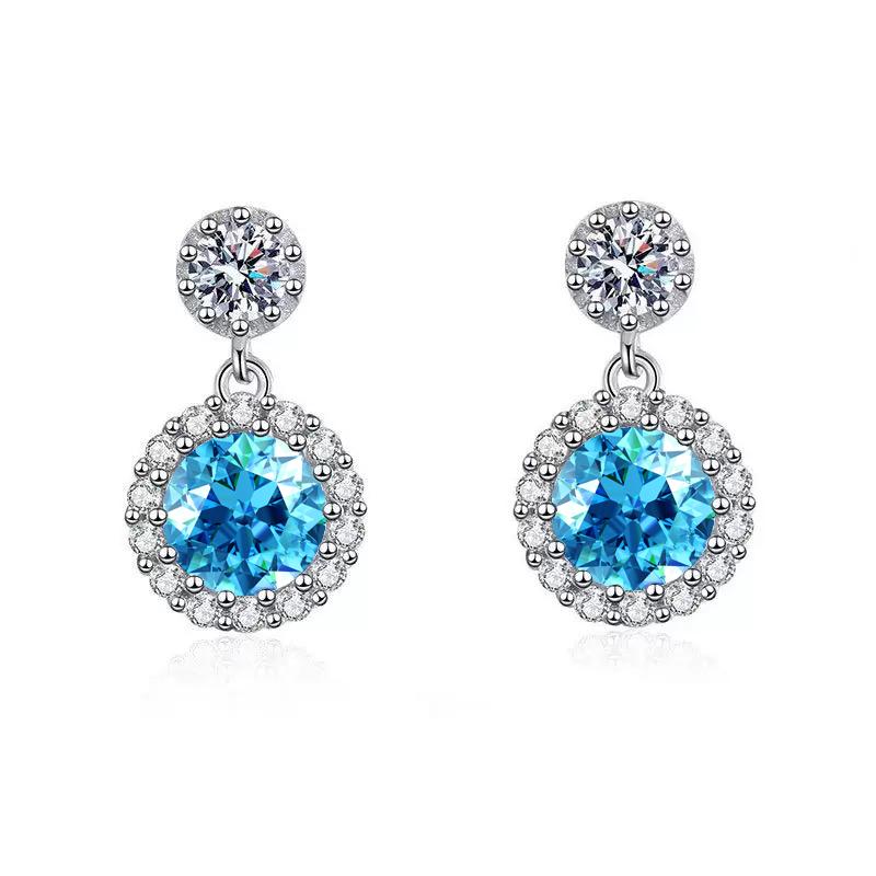 [#274] Halo Drop Earrings, 1ct+1ct Brilliant Round Cut, VVS Synthetic Moissanite, 925 Sterling Silver Jewelry for Women