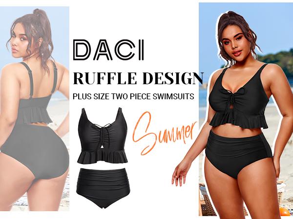 Daci Women Plus Size High Waisted Bikini Set Ruffle Flounce Two Piece Swimsuits Tummy Control Bathing Suits