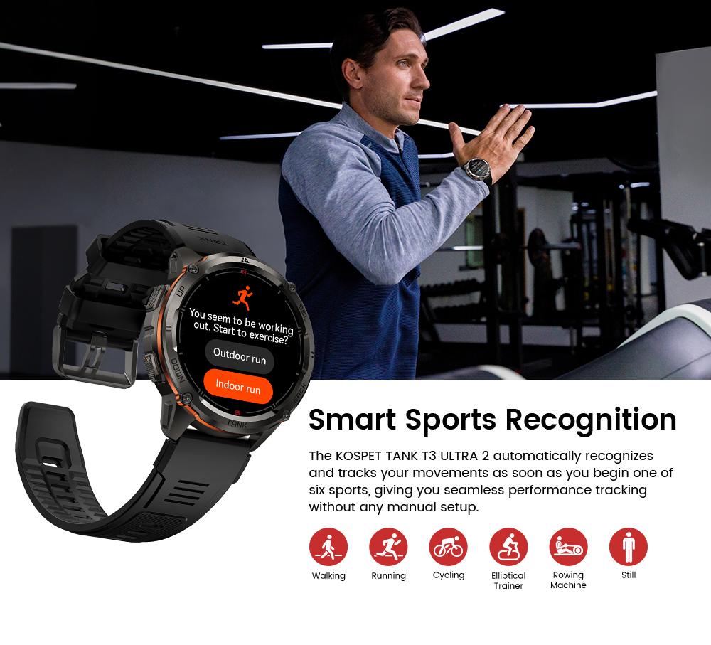 KOSPET TANK T3 Ultra 2 Smart Watch GPS Calls 50-Day Battery 1.43 AMOLED Display 5ATM Water Proof Stainless Steel Body Compatible Android iOS Men Gadgets Blood Pressure Heart Rate Tracker Magnetic Charging, New Year Pick