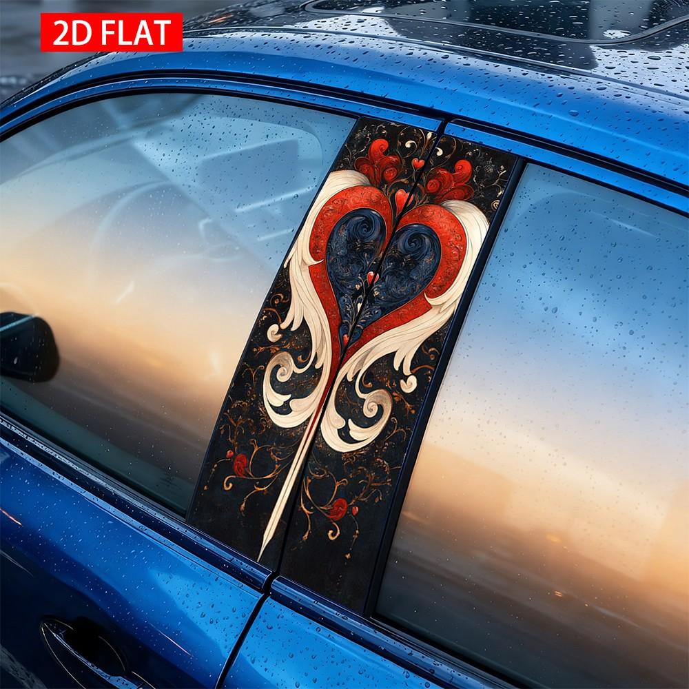 2Pcs Gothic Heart Pattern Car B-Pillar Sticker, PVC Self-Adhesive Decorative Sticker, Waterproof Scratch-Resistant, Perfect For Car Exterior Decoration, Auto Exterior Accessory