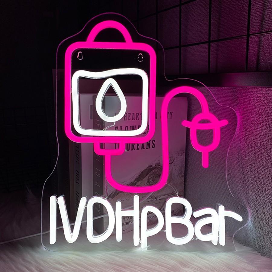 IV Drip Bar Neon Sign - Dual-Tone LED Wall Light with  Function | USB Powered Night Light for Medical Offices, IV Therapy Clinics & Home Decor | Easy Installation & Energy Saving