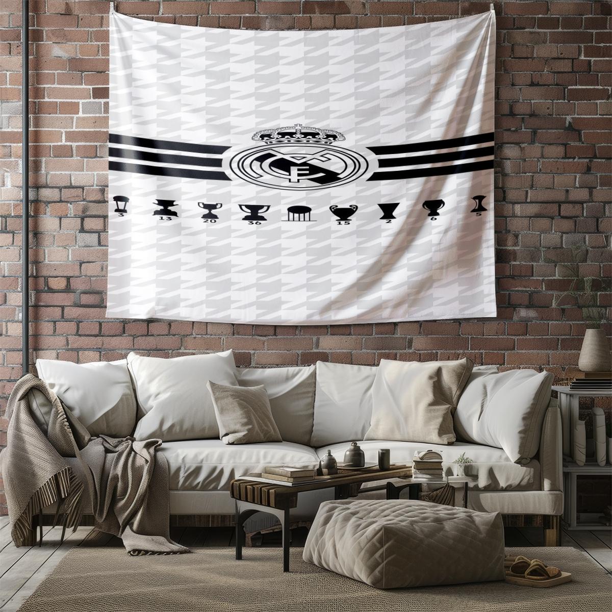 Real Madrid CF Tapestry Wall Hanging, Soccer Team Champions League Themed Wall Tapestry, Sports Fan Room Decor, Dorm Bedroom Living Room Man Cave Wall Art Decoration, Perfect Gift for Football Fans