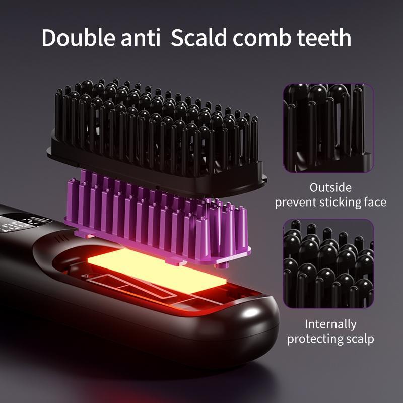 Cordless Hair Straightener Brush Set - 3 Temp Settings | 2000mAh*2  Batteries | Negative Ion Technology | USB Rechargeable | Fast & Auto Shut-Off | Travel-Friendly Gift