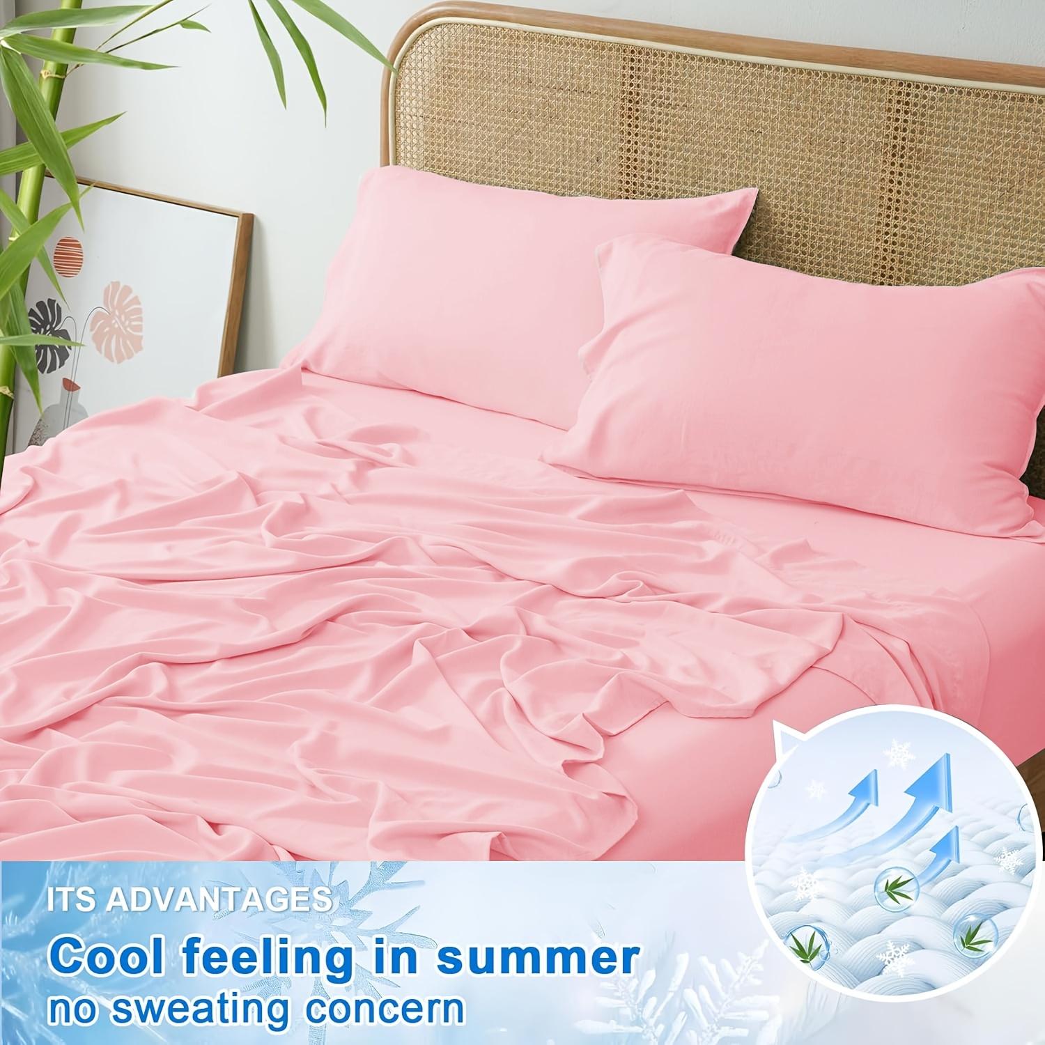 MUXHOMO 3/4pcs Cooling Lyocell Bedding Sheet And Pillowcase Sets with 14'' Deep Pockets, Crisp Percale, Breathable And Durable Bamboo Cooling Fiber Lyocell bedding for Hot Sleeper