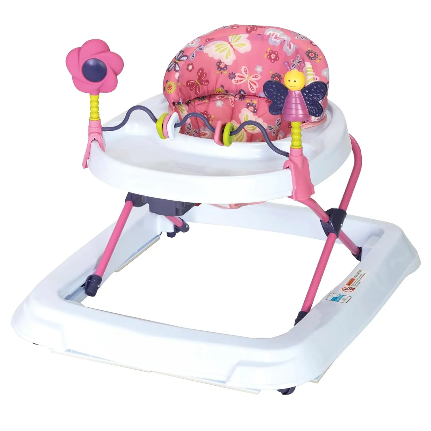 Emily Pink Butterfly Print Trend Walker for Babies 6 Months+, Adjustable Height, Removable Toy Bar, Multi-Wheel, Tray, Metal Frame, Flat Fold Storage, Easy Clean Baby Gear Essential