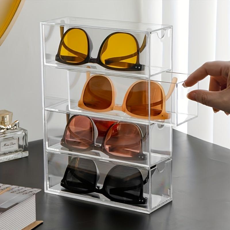 Clear Acrylic Sunglasses Storage Box, 1 Count 4 Layer Sunglasses Display Box, Sunglasses Organizer, Home Organizer for Living Room Bedroom, Dustproof Stackable, Display Storage Rack