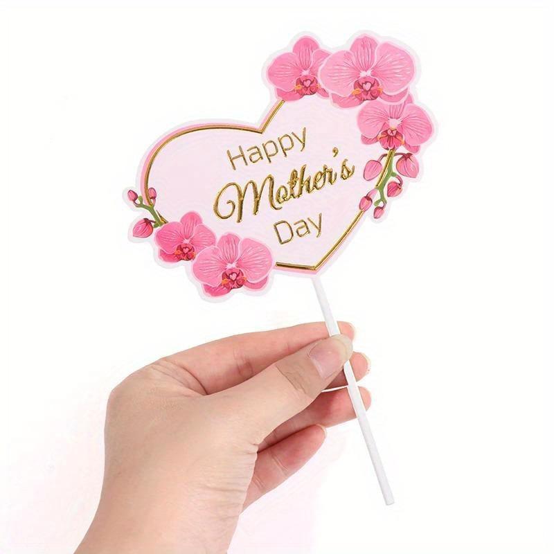 10 sets of Mother's Day cake decorations, pink heart-shaped flowers, rose decorations, paper cupcakes, desserts