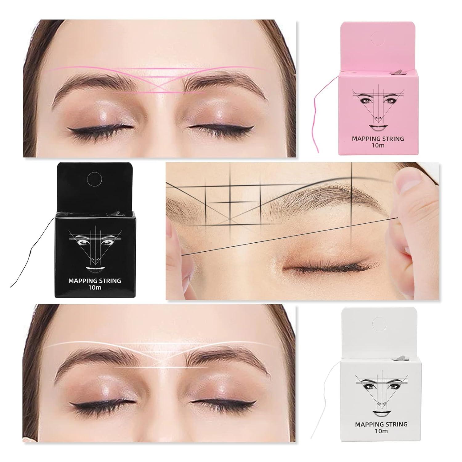 ATOMUS Eyebrow Mapping String 3 Pack Pre-inked 10m(32ft) Microblading String for Brow Marking 3 Colors Black White Pink Measuring String for Eyebrow Makeup Eyebrow Makeup Tool