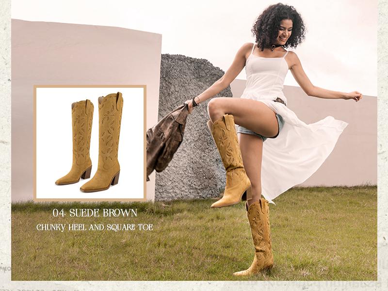 Wetkiss Knee High Cowboy Cowgirl Boots for Women, Western Boots with Pull On Tab, Chunky Heel Design, Unique and Stylish  ,Women's Shoes,Women's Boots  Footwear  #TikTokShopStockUp