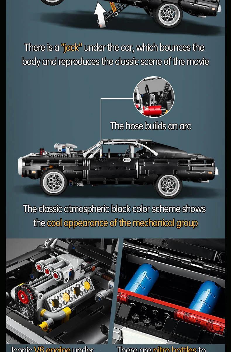 1077pcs Technic Fast Furious Charger Toy Racing Car Model Building Kit, Collectible Set Gift for Kids, Teens & Adults