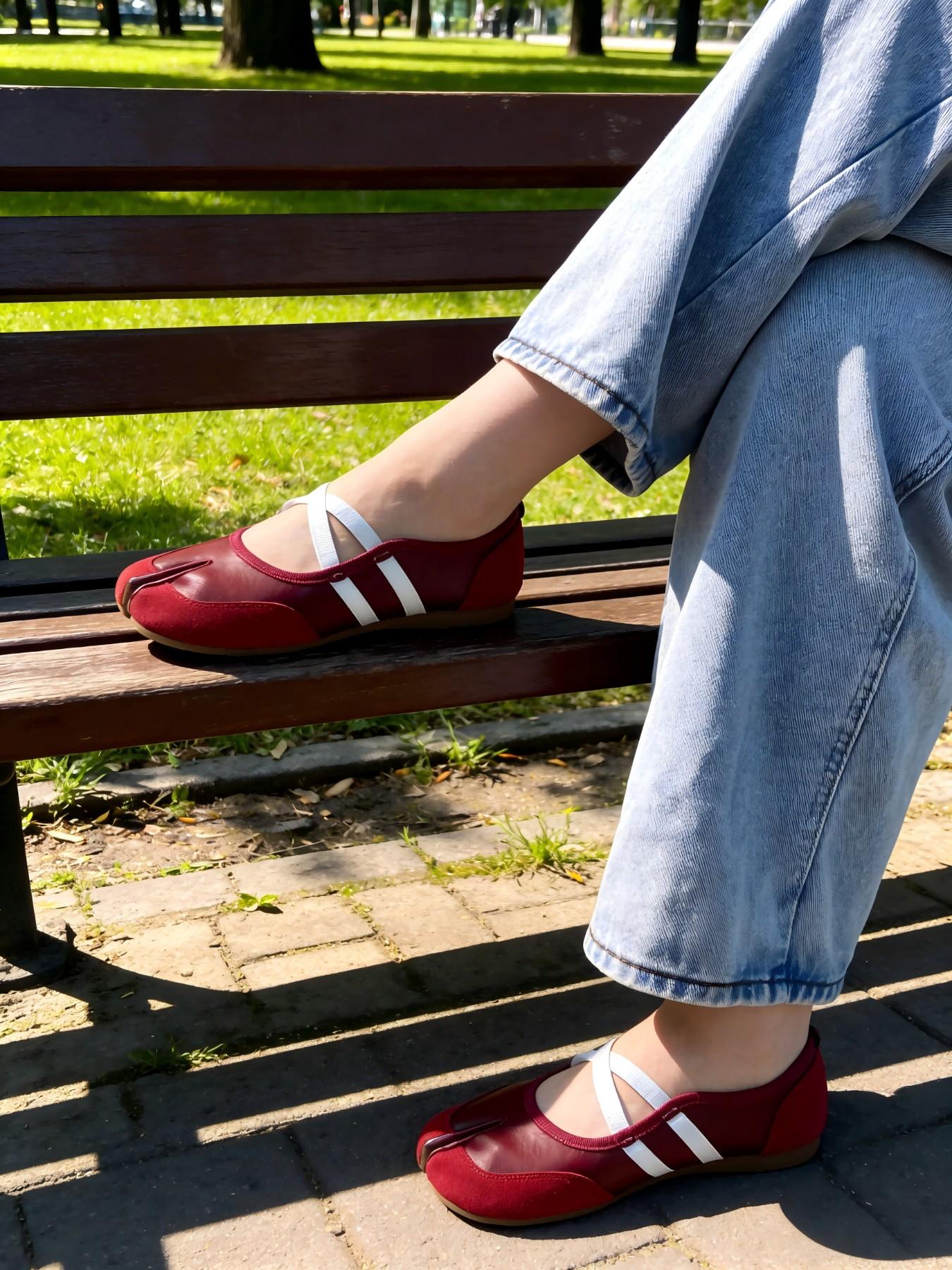 Women's Spring 2026 French Cross Strap Ballet Flats, Comfortable Casual Shoes, Striped Round Toe, Medium Width, All Seasons, Casual Wear Shoe