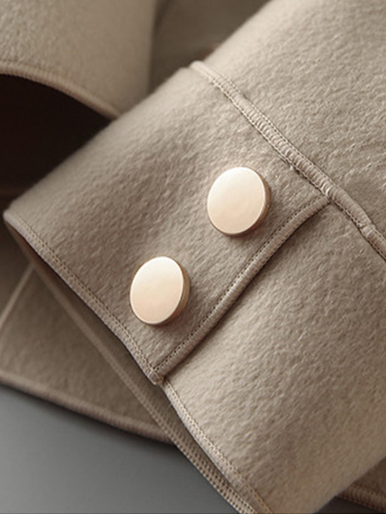 Women's Solid Button Front Pocket Pea Coat Jackets, Elegant Long Sleeve Collared Outerwear for Spring & Fall, Ladies Clothes for Daily Wear