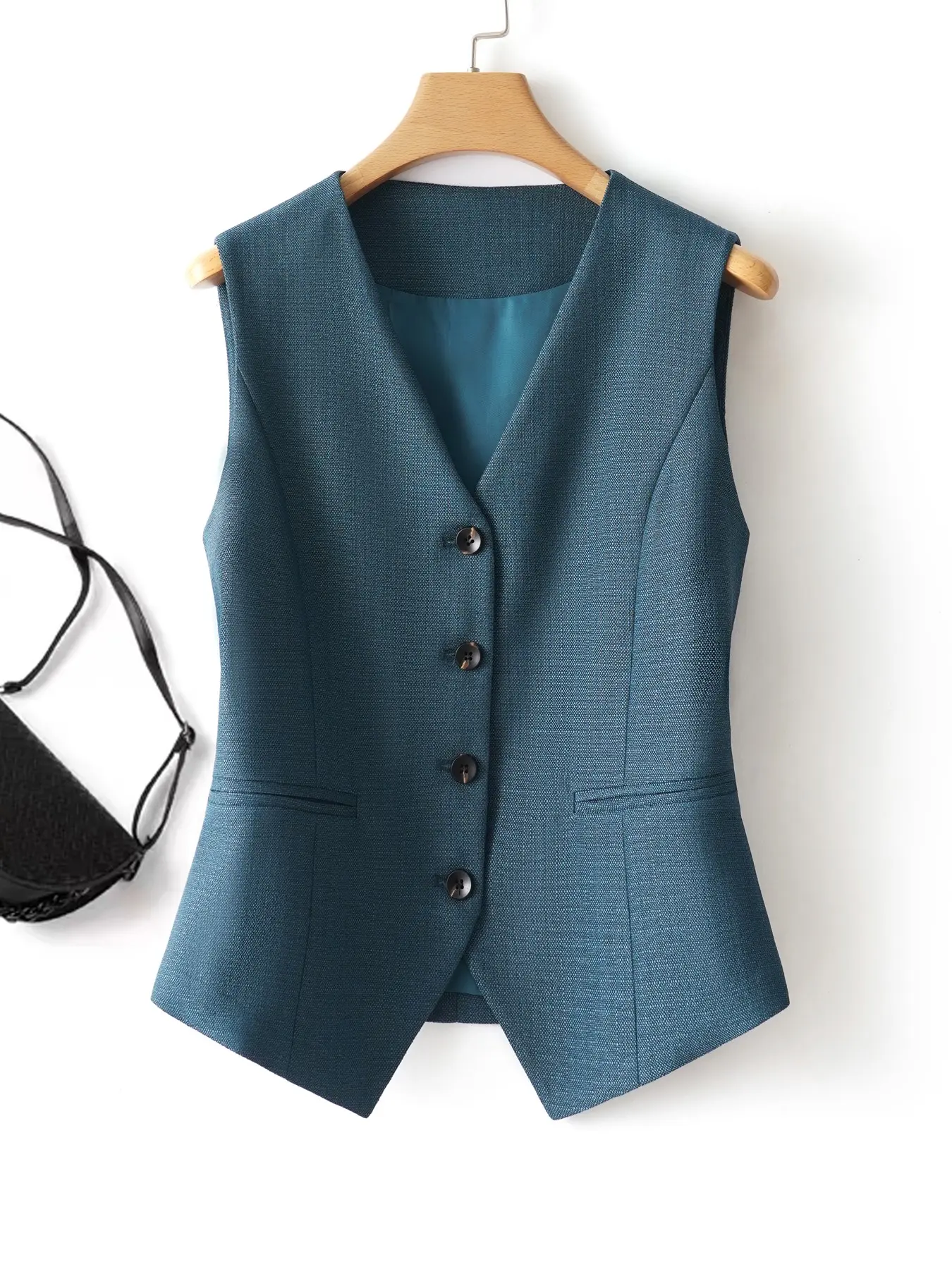 French Vintage Minimalist Fitted Vest Waistcoat, Plain Button