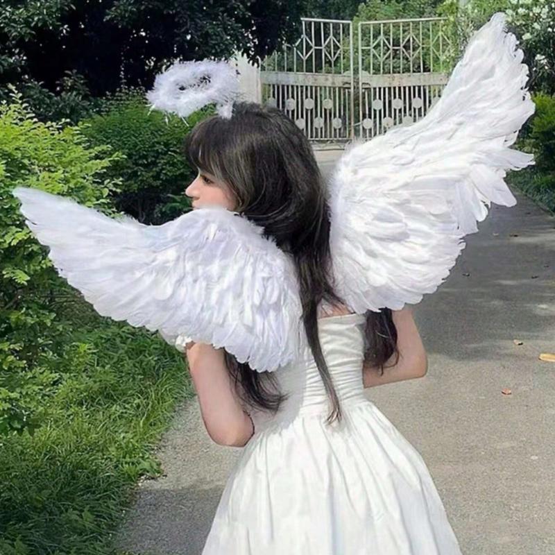 Angel Wings Costume Accessories Set, Paper Feather Wings for Party Wedding Performance Holiday Decor, Multifunctional Affordable Party Supplies, Party Event Props