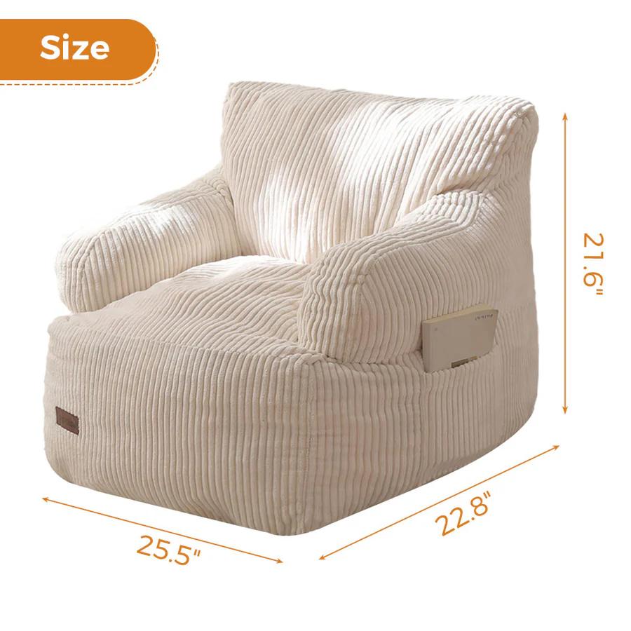 [Cute Size] MAXYOYO Beige Bean Bag Chair, Plush Accent Chair for Small Spaces, Dorms & Reading Nooks, Cute Bean Bag Sofa