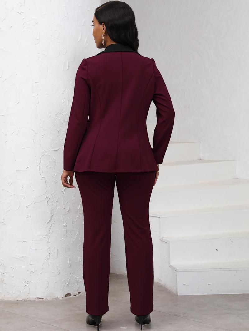 Women's Colorblock Blazer & Straight Leg Pants Set Suits, Elegant Two-piece Set for Work Office Business, Ladies Clothes for All Seasons Women's Colorblock Blazer & Straight Leg Pants Set Suits, Elegant Two-piece Set for Work Office Business, Ladies Clothes for All Seasons