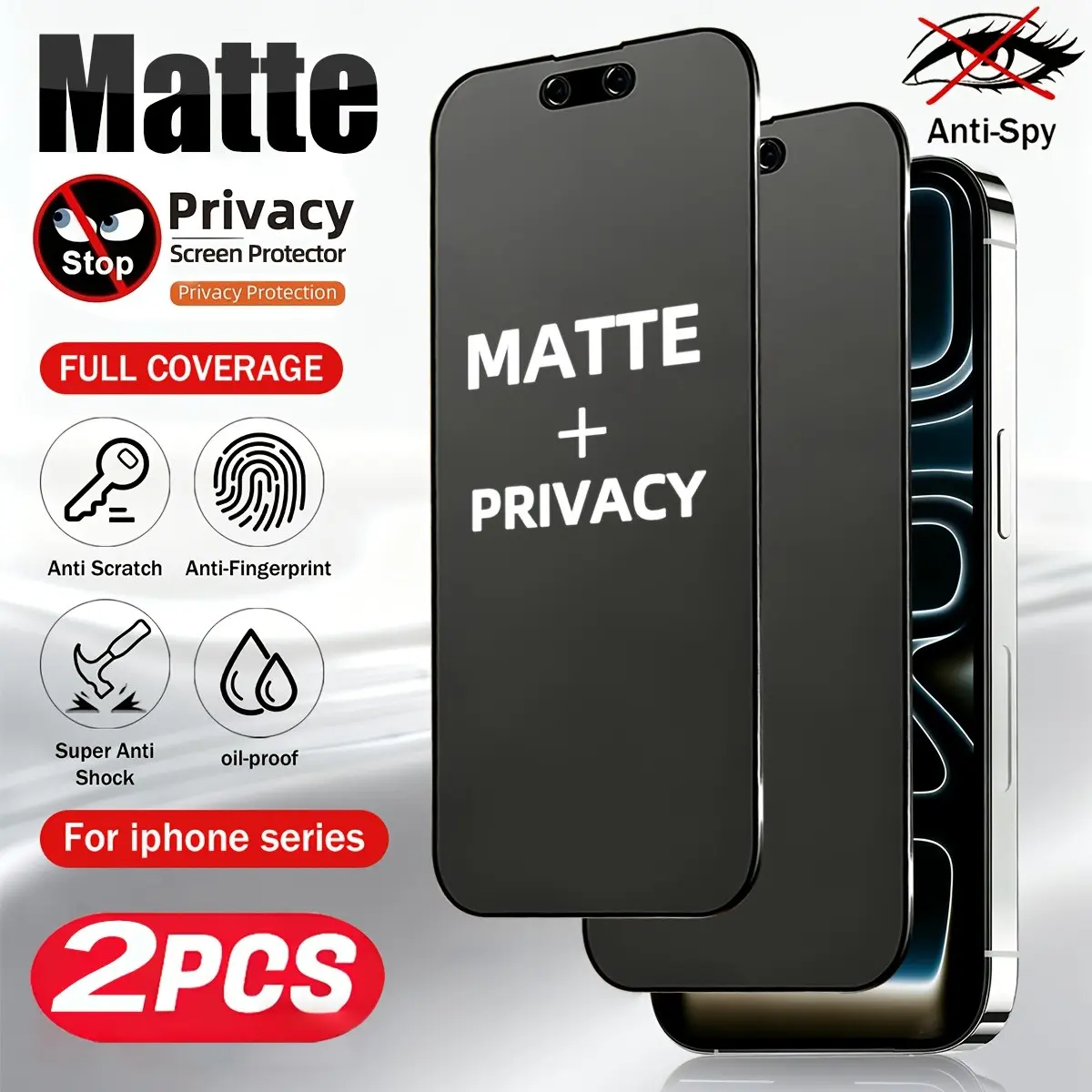 Set of 2 Matte Privacy Ceramic Screen Protectors Suitable for iPhone 17 Pro Max/17 Pro/17 Air/16 Pro Max/16 Pro/15 Pro Max/15 Pro/15/14 Pro Max/14 Plus/13 Pro Max/12 Mini/11 - Fingerprint Resistant, Easy Application, Frosted Anti-Spy Soft Film