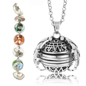 DIY charm Flash Memory Photo Pendant Jewelry five-Color Angel Wings Locket Necklace Fashion Women Romantic Accessories