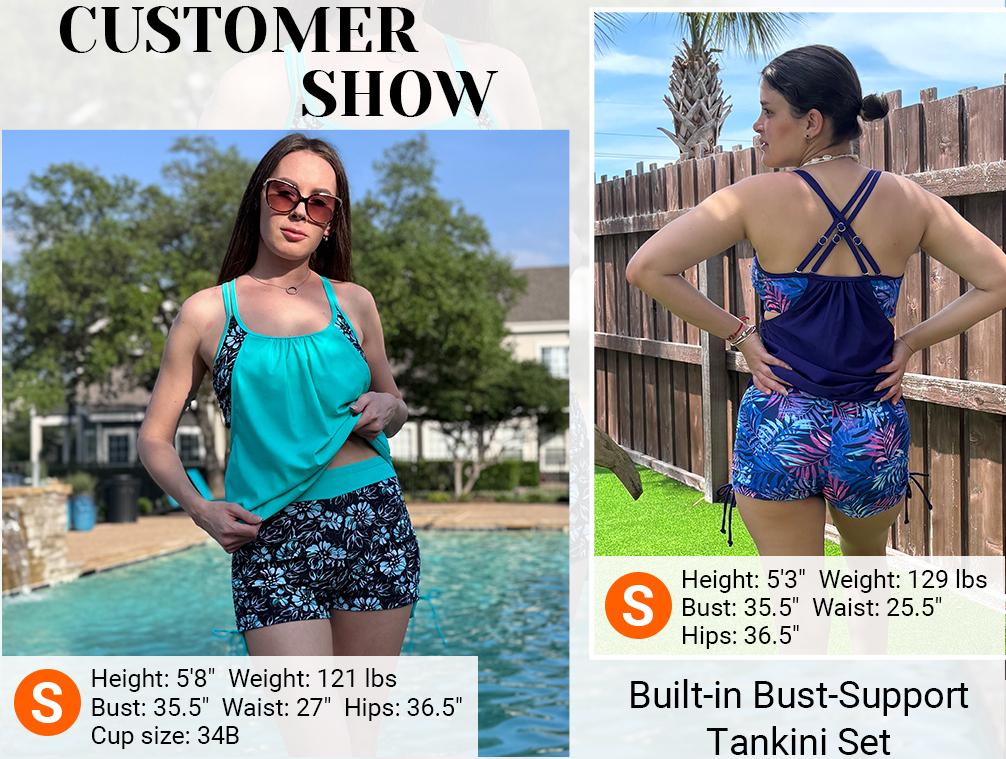 Holipick Women Tankini Swimsuits Two Piece Tummy Control Bathing Suits Blouson Swim Tank Top with Boy Shorts