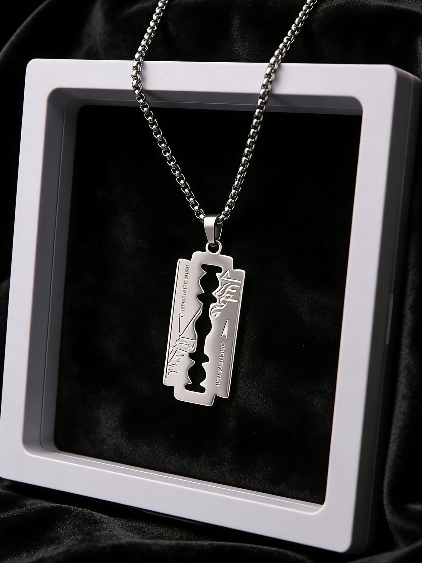 Punk Style Razor Blade Pendant Necklace, Unisex Fashion Accessory, Trendy Men's Shaving Knife Charm, Unique Personality Jewelry