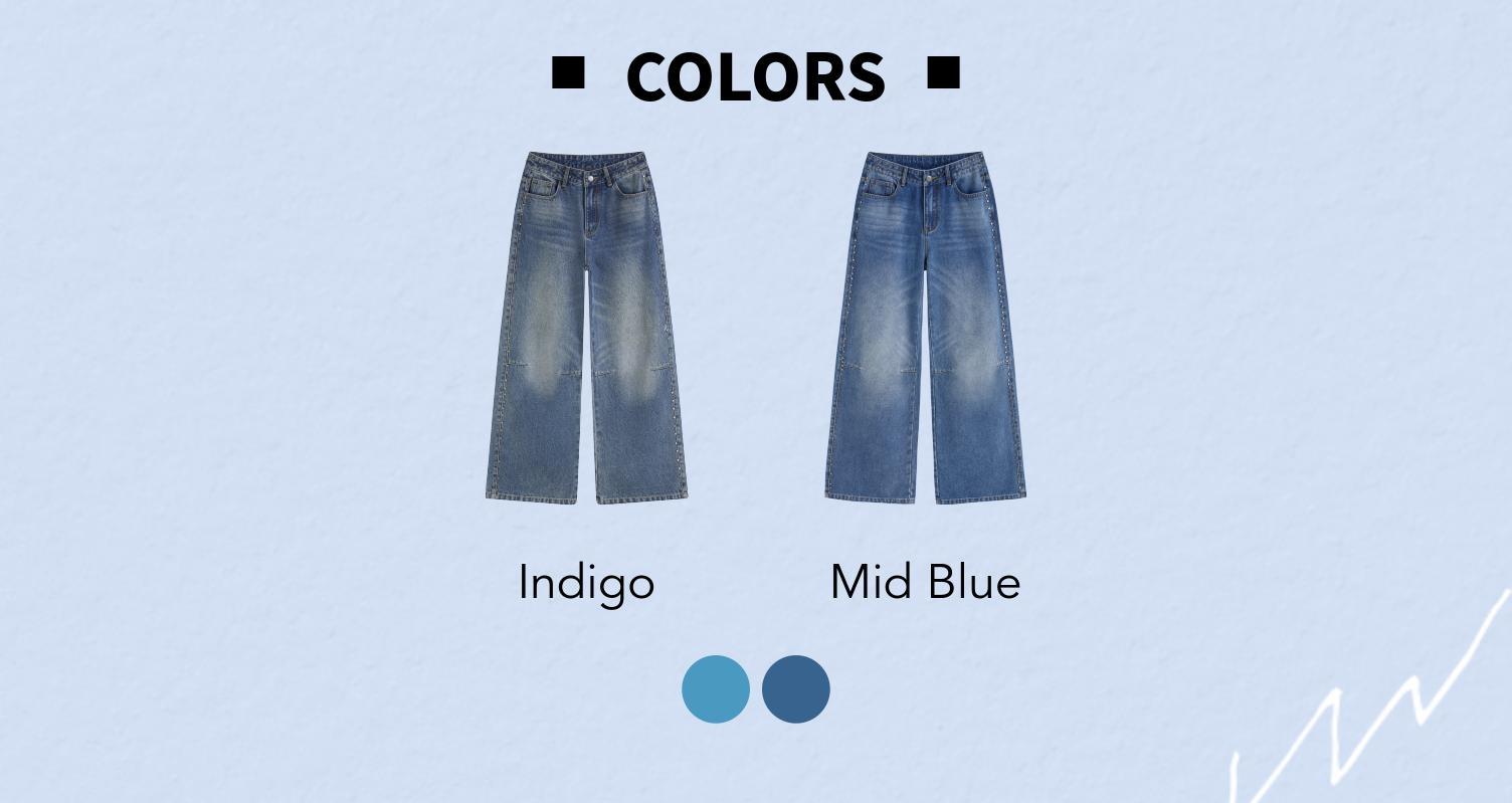 Cider Washed Denim Low Rise Studded Straight Leg Jeans