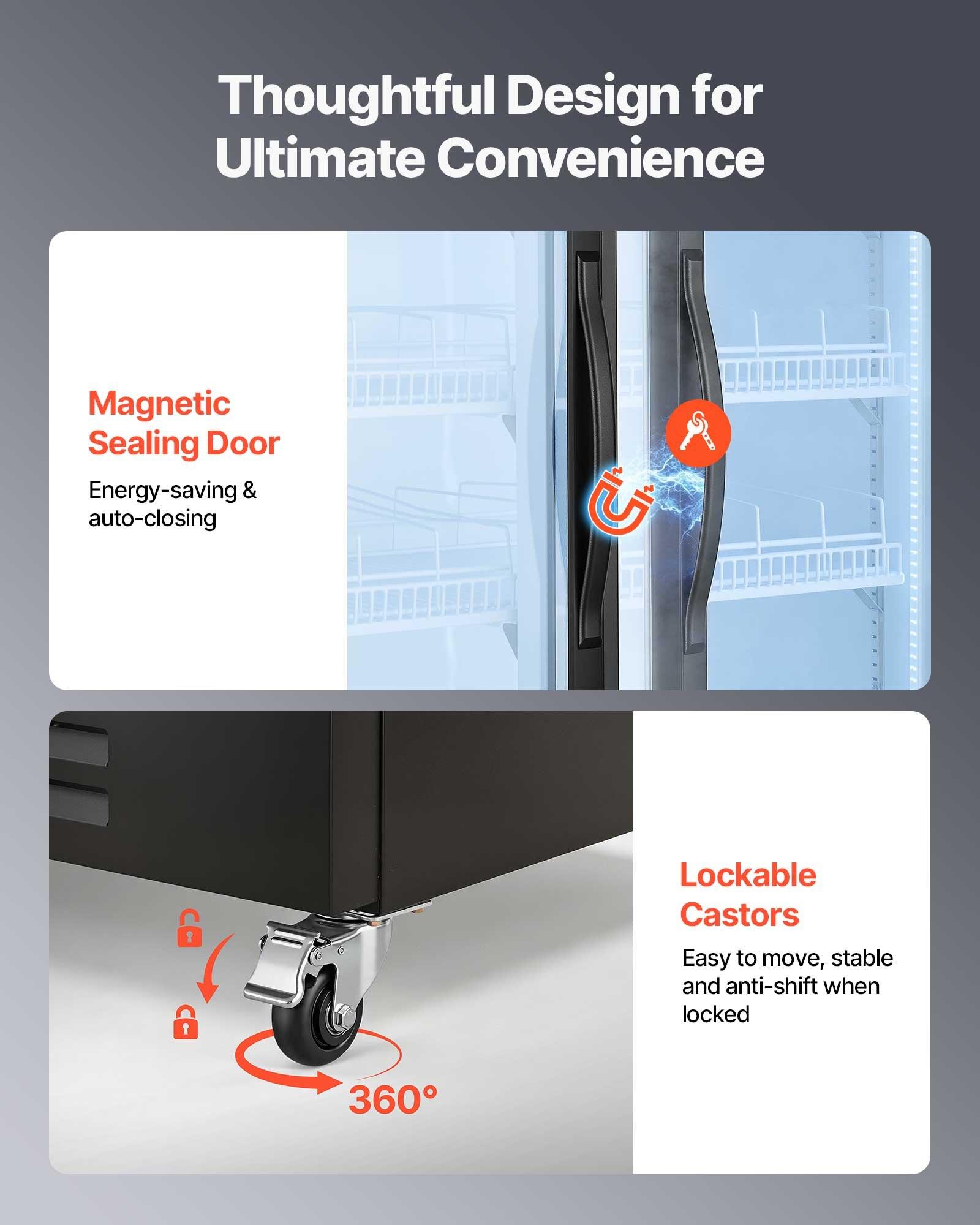 VEVOR Commercial Merchandiser Refrigerator - 24.9 Cu. Ft/705L Upright Beverage Cooler with Glass Doors, 5 Adjustable Shelves, Soft LEDs, Casters, Upright Freezer for Bars, Supermarkets