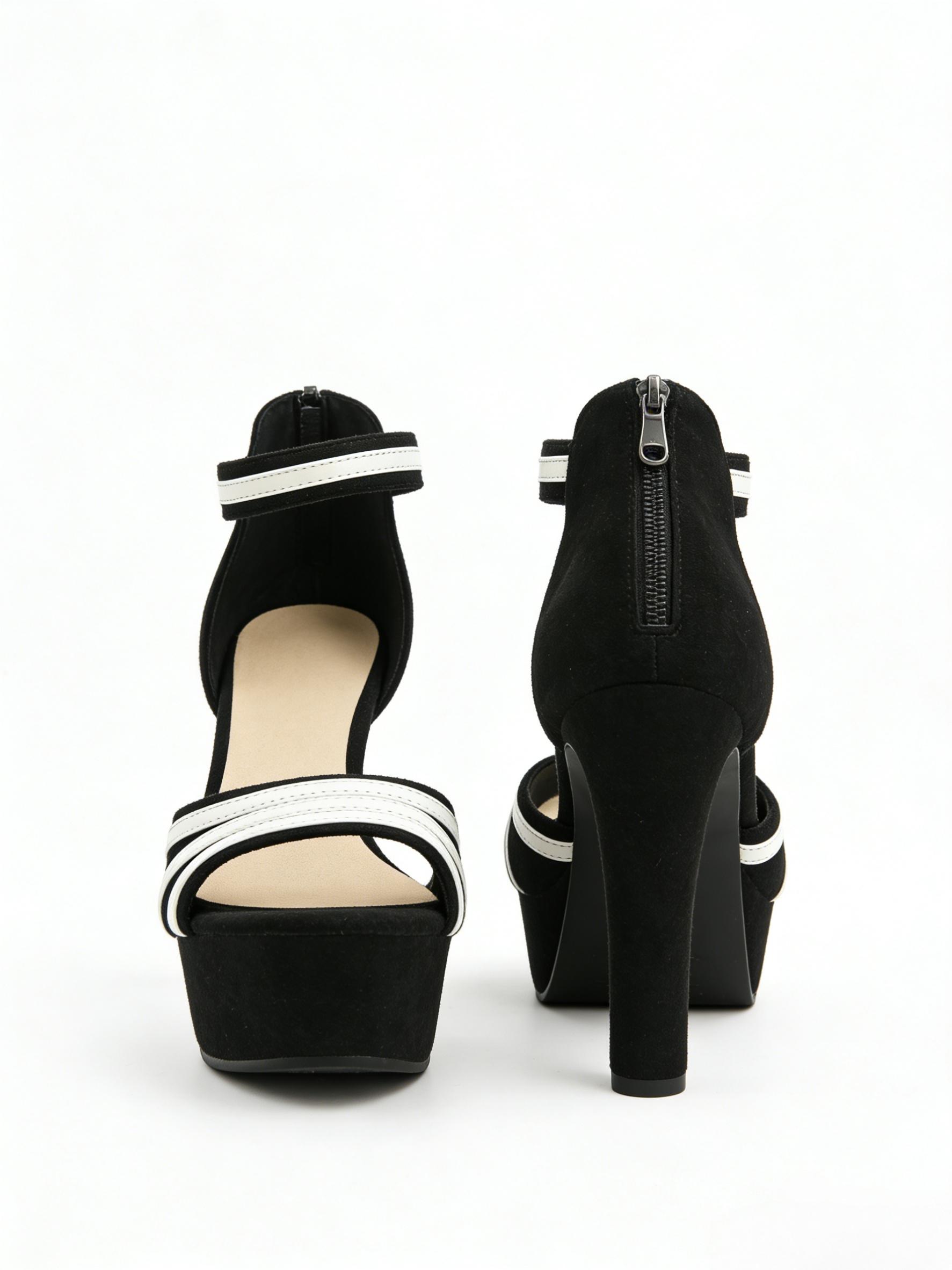 Black Velvet Platform Heels for Women | Contrast Strap Ankle Strap Sandals | Non-Slip Comfy Dress Heels for Party Club