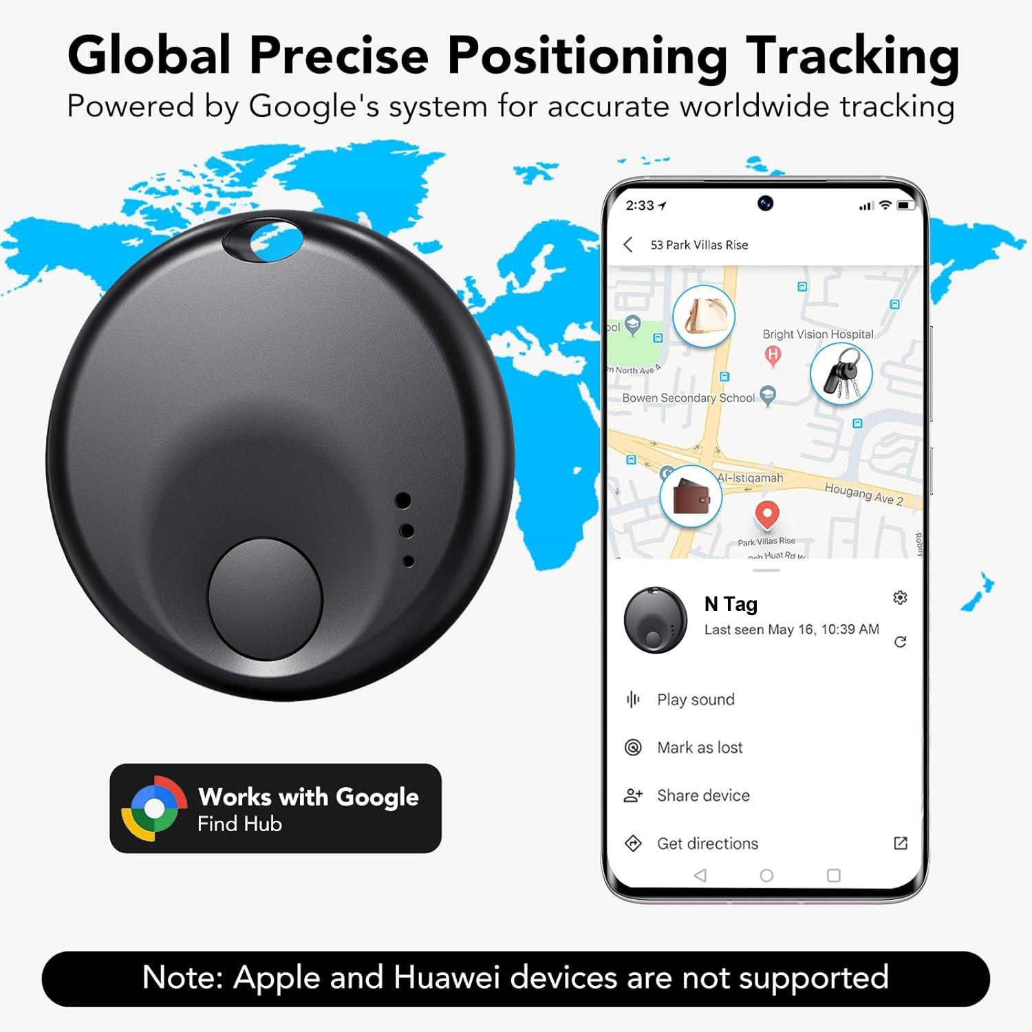 Google GPS Tracker for Android Smartphones, Bluetooth-compatible Tracking Device, Supports Google Find HUB APP, Key Wallet Luggage Pet Finder