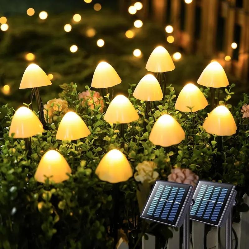 Solar Mushroom Lights for Outside, 20 LED 36ft Solar String Lights, Waterproof, 8 Modes, Garden Patio Yard Decor, Outdoor Pathway Lights