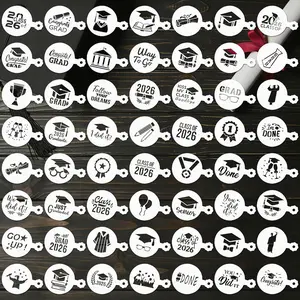 56 Pieces Graduation Cookie Stencils 2026 Graduation Coffee Stencil Reusable Cake Stencils for DIY Graduate Party Decor Baking Painting Dessert Decoration