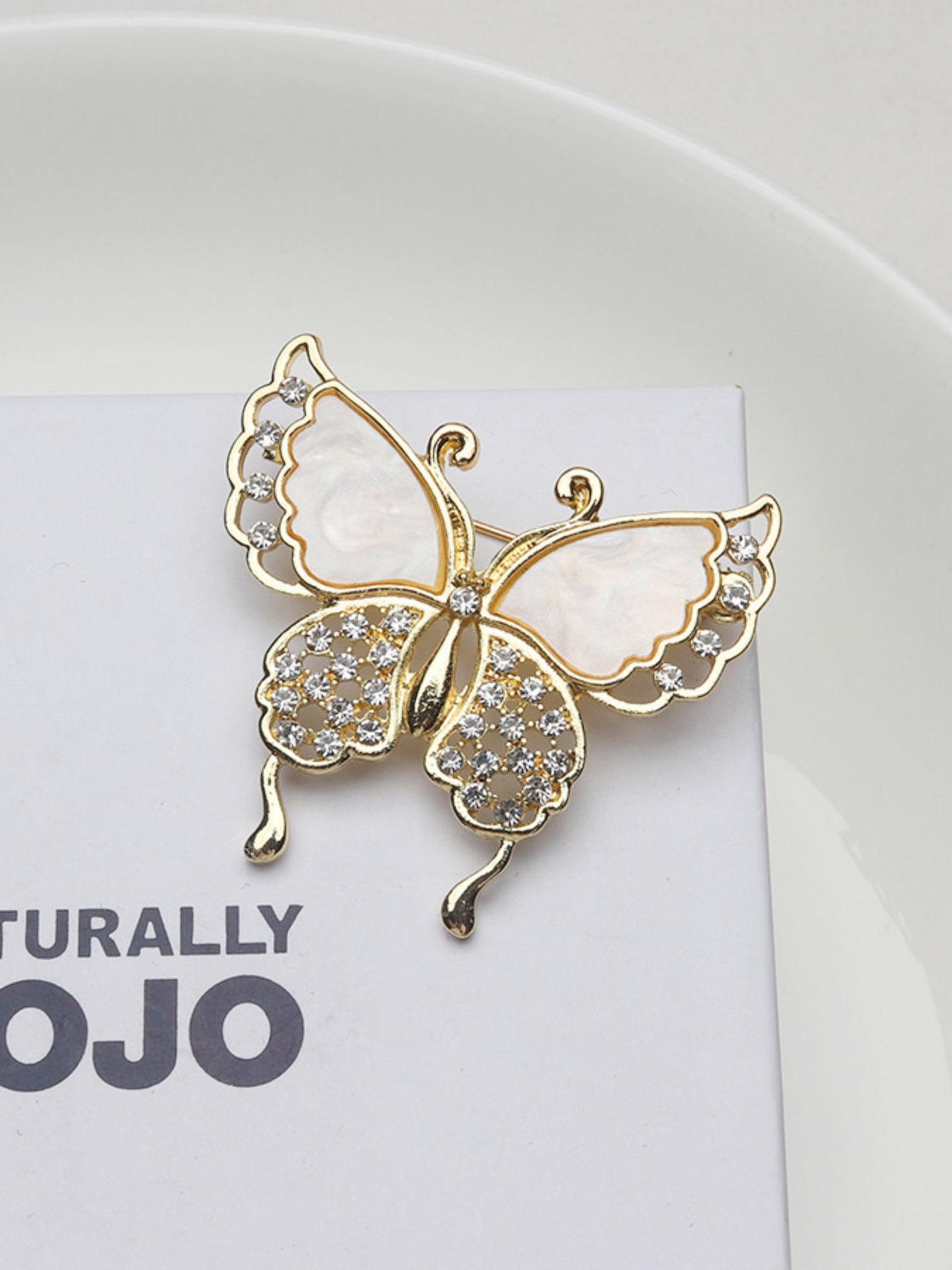 Elegant Butterfly Brooch Pin for Women, French Style Shell Rhinestone Hollow Out Design, Versatile Decorative Lapel Pin