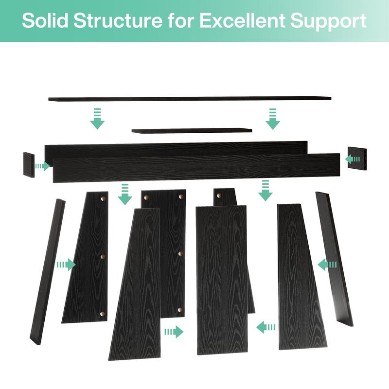 LITTLE TREE 63" Black Console Table, Farmhouse Entryway Table with Trapezoidal Base, Narrow Long Sofa Table Behind Couch Table for Entrance, Hallway, Living Room