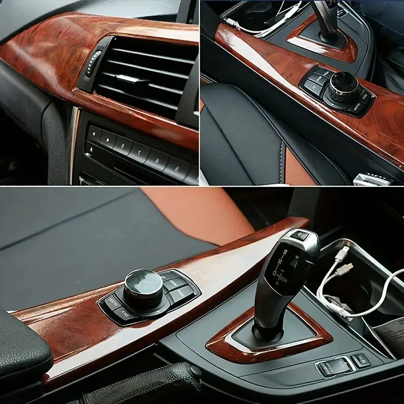 Premium Gloss Peach Wood Grain Vehicle Interior Decal, Self‑Stick Console Renew Vinyl Film, Flexible Auto Mod Wrap Sticker, Durable Decorative Accessory for Old Car Interior Makeover Projects